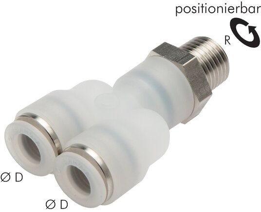 Exemplarische Darstellung: Y-Steckverschraubung mit konischem Gewinde, PVDF